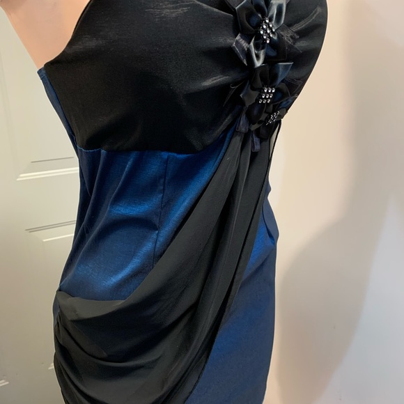 Women junior blue/Black Ruffles Bodycon short mini dress size (L) sleeveless - Picture 9 of 14